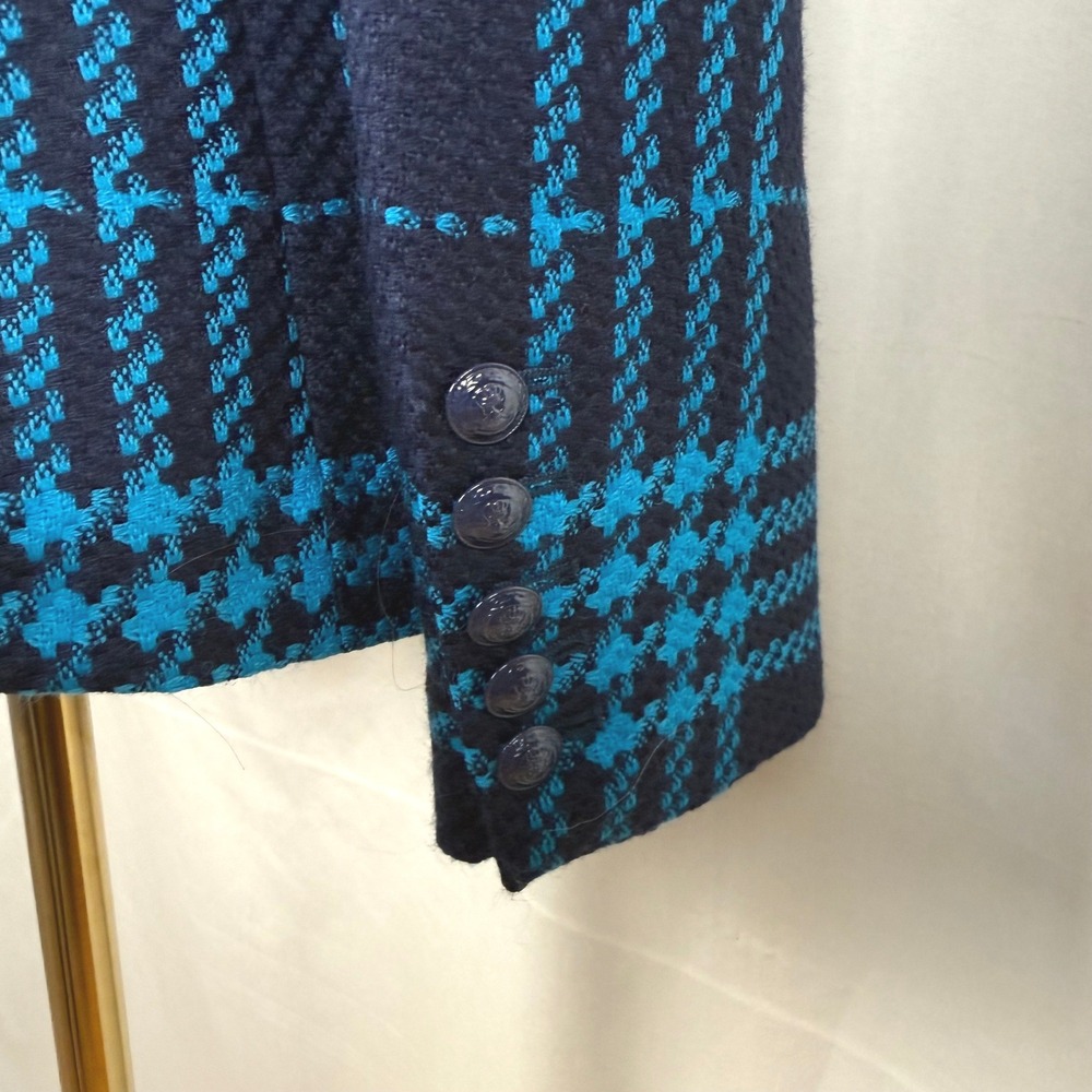 L'Agence Kenzie 100% Wool Teal Blue Plaid Tweed Double Breasted Blazer Sz 2 EUC - Picture 8 of 14